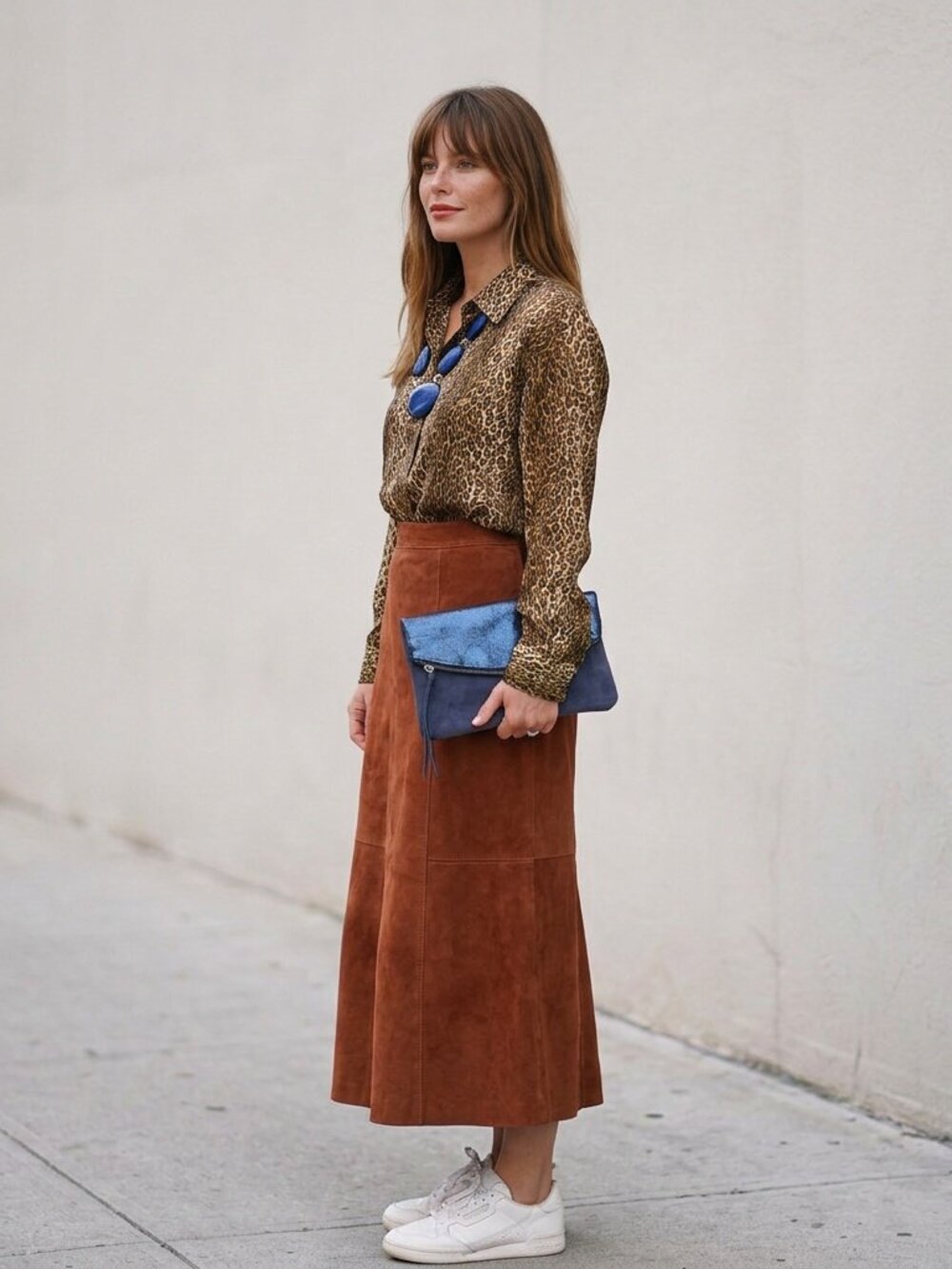 Suede Midi Skirt Vintage Leather Brown Suede Terracotta Long Maxi Skirt - Picture 7 of 16